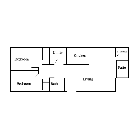 Floor plan for 2 beds, 1 bath, 800 sqft